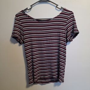 American Eagle Outfitters Striped Short Sleeve Tee - Red, White, and Black